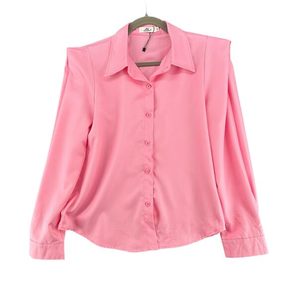 Mochy Tops - Mochy Vintage Y2K Square Shoulder Hot Pink Blouse Button Down M / L Career